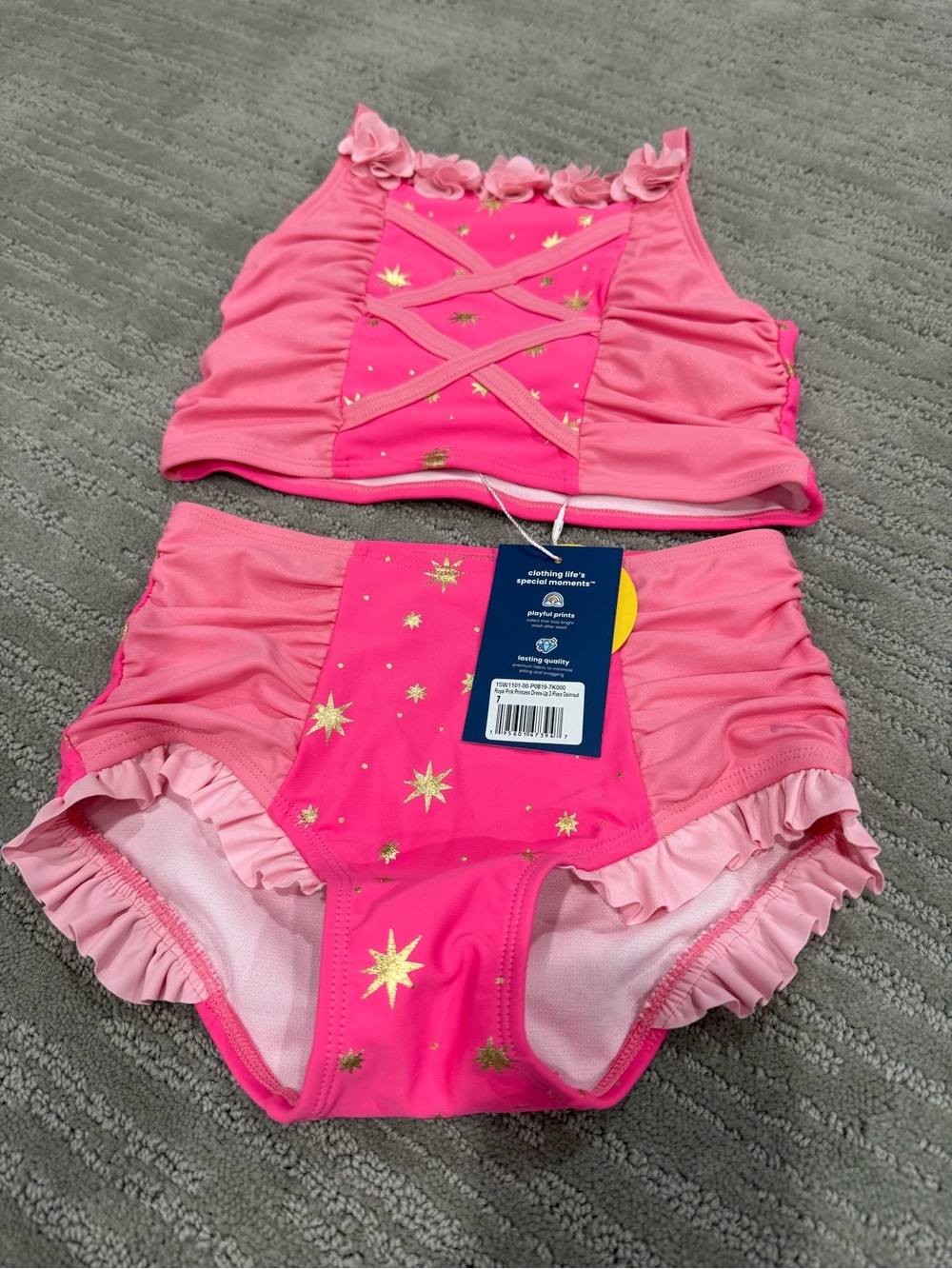 RuffleButts Royal Pink Princess Dress-Up 2 Piece Swimsuit Girls 7 NWT